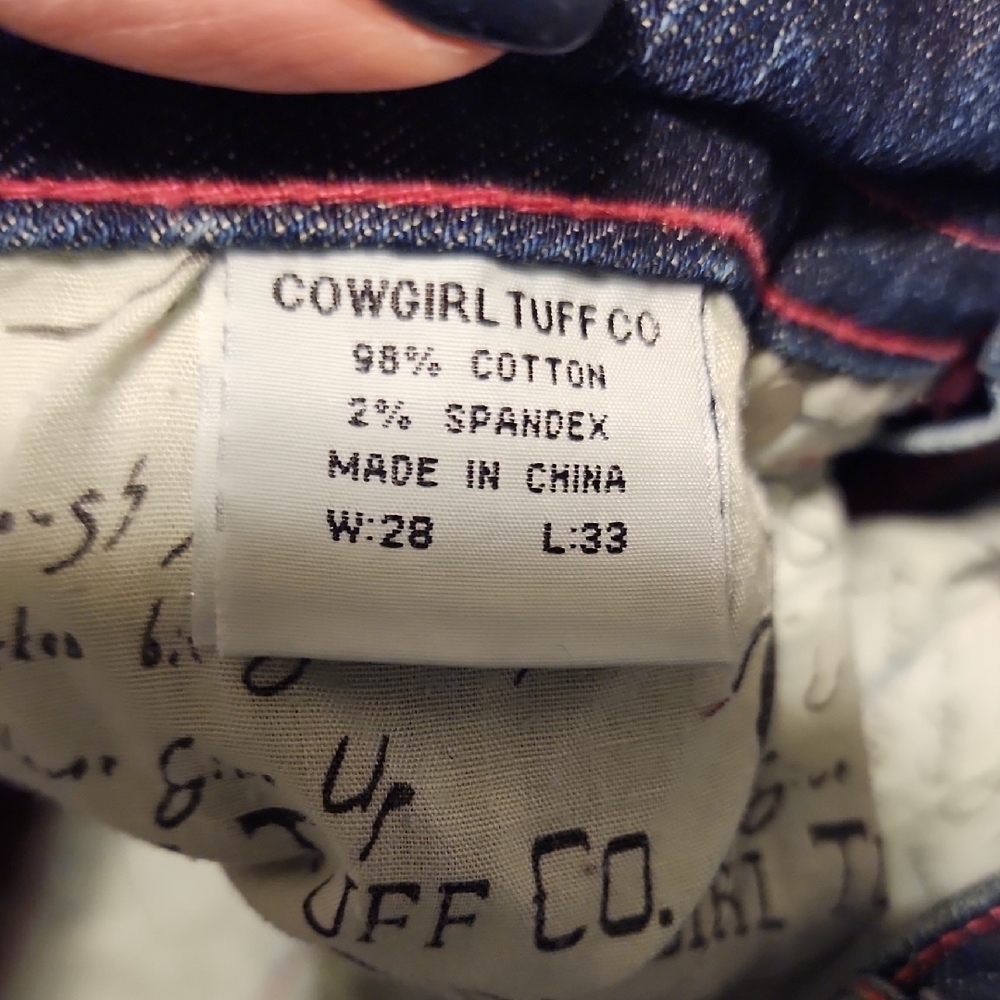 Cowgirl Tuff Blue Jeans with Geometric Embroidery - Picture 3 of 8